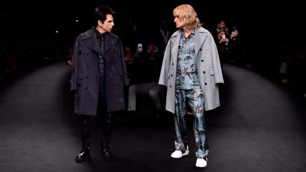 Walking the Valentino runway to promote the next <I>Zoolander</i> film: Ben Stiller and Owen Wilson.