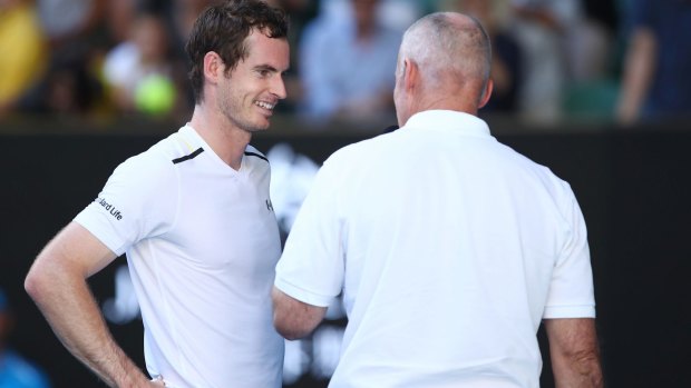 Nicely played, Sir: Andy Murray is interviewed by John Fitzgerald after the match.