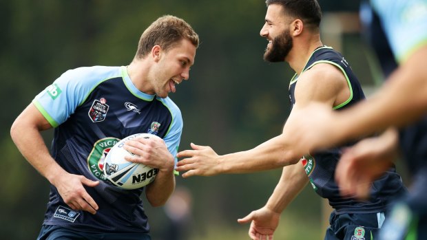 Fitting right in: Matt Moylan and Josh Mansour.