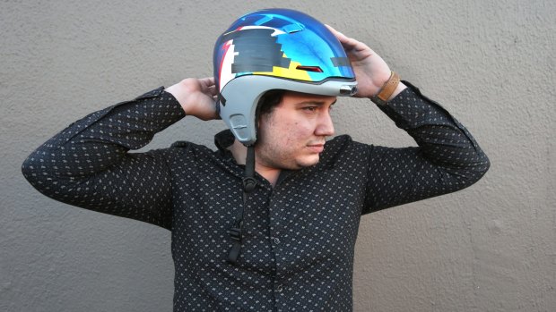 Alfred Boyadgis, co-founder of Forcite Helmet Systems, wearing a prototype of their AI ski helmet. The helmet will communicate with its surrounds and the internet to enhance the ski experience for the wearer.
