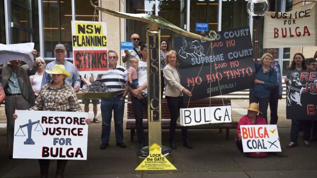 Bulga residents protest at the Supreme Court about the mine.