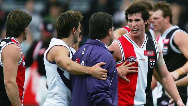 Scenes from the closing stages 10 years ago ... Lenny Hayes uncharacteristically loses his cool.