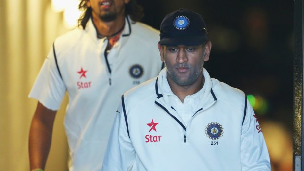 Finale: MS Dhoni of India leads his teammates onto the field during the Third Test match between Australia and India at the Melbourne Cricket Ground. He announced his retirement at the end of that Test. 