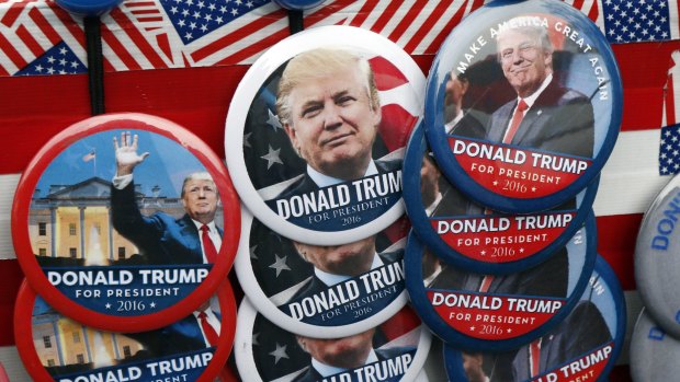 Flashy, colourful, easy-to-grasp: Donald Trump election merchandise.