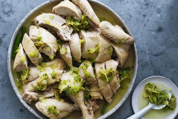 White cut chicken, chopped Chinese-style.