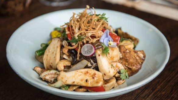 Tofu and cashew stir-fry with chilli jam.