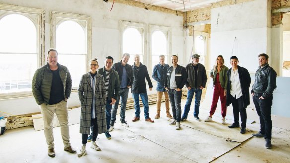 The team at Sand Hill Road who are renovating the Esplanade Hotel, from left, Andy Mullins, Eleisha Gray, Matt Skinner, Matt Mullins, Tom Birch, Ash Hicks, Doug Maskiell, Peter Bain-Hogg, Janenne Willis, Sarah Chan and Kevin Peters.