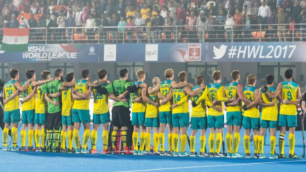 Stick together: The Kookaburras are one win away from a World Hockey League title.