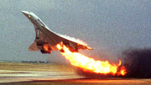 Air France Concorde flight 4590 takes off from Charles de Gaulle Airport on July 25, 2000. The plane crashed shortly after take-off, killing all the 109 passengers and four people on the ground.