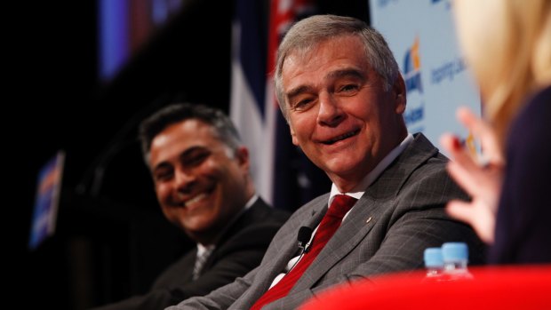 Ahmed Fahour (left) and former Australia Post chairman David Mortimer in 2010. 