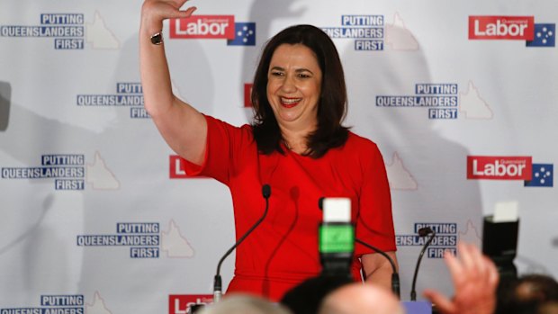 Confident: Premier Annastacia Palaszczuk thanks supporters on Saturday night.