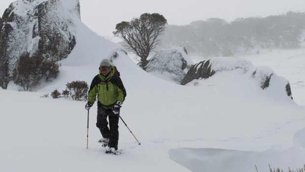 Bruce Easton snowshoeing in the backcountry of Perisher.
