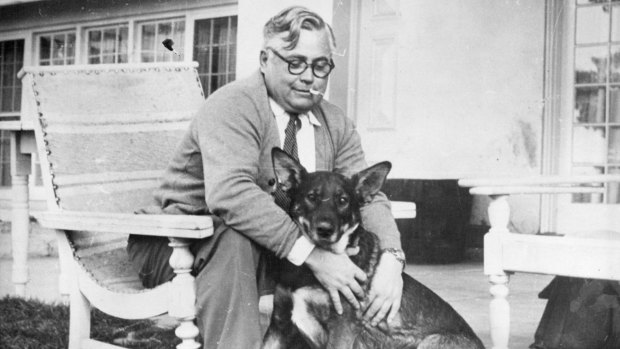 Vladimir Petrov and his beloved dog Jack in 1954, after it was stolen back from the Russian embassy by ASIO.