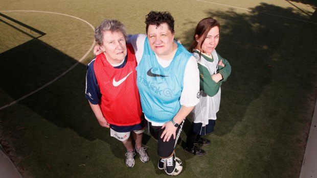 The Big Issue street soccer team's Helen Noonan, Suzie Spicijaric and Sha'ron Haley.