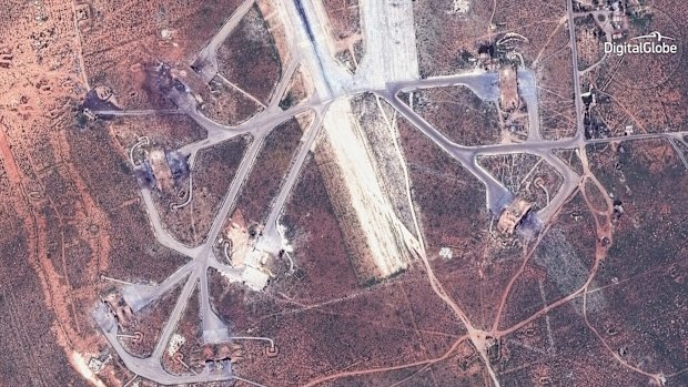 Destroyed aircraft shelters in Syria, following strike orders from Donald Trump. 