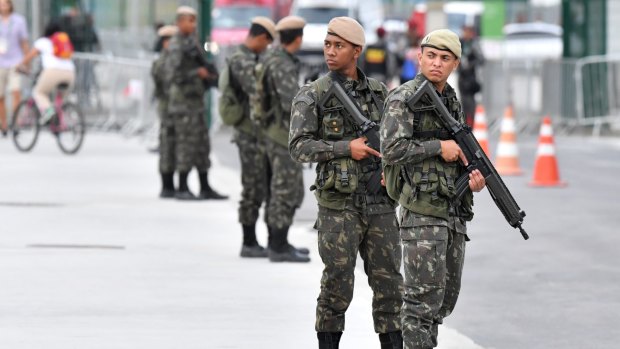 Increased security as Brazilian interim President Michel Temer visits the Rio 2016 main press centre.