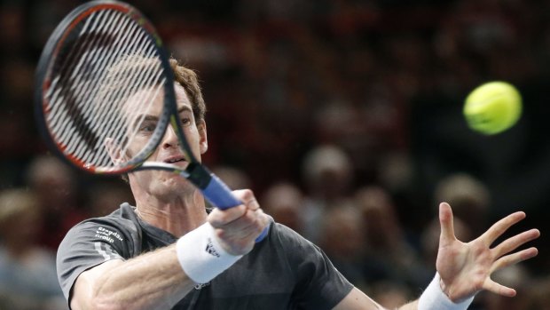 Andy Murray in action against Grigor Dimitrov  during their third round match at the ATP World Tour Masters in Paris. 