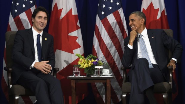 Canadian Prime Minister Justin Trudeau with US President Barack Obama in Manila, Philippines, last year. Both leaders said their next banknote will feature a woman.