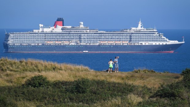 Cunard ship Queen Victoria anchored in the English Channel.