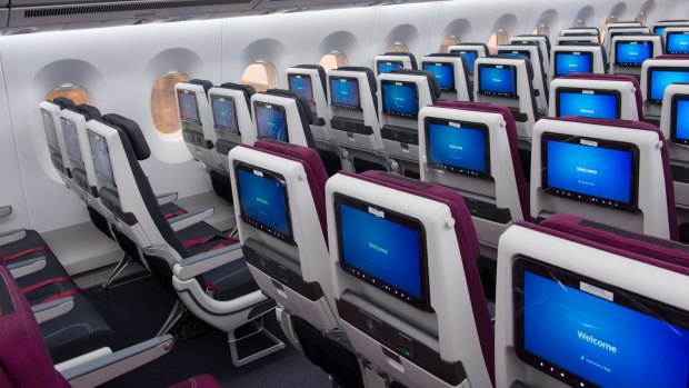 Economy class on board the Qatar Airways A350-100.