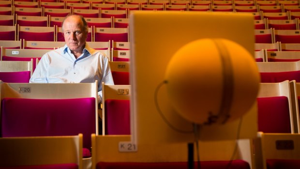 Acoustician Juergen Reinhold has been fine-tuning the new acoustic reflectors in the Concert Hall at the Sydney Opera
