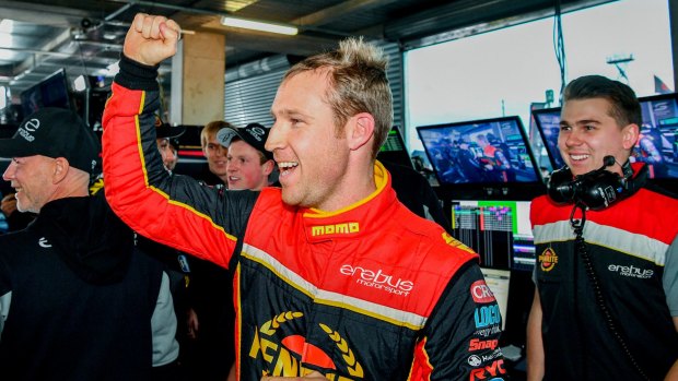 David Reynolds of Erebus Penrite Racing is seen after winning the Top Ten Shootout of the Bathurst 1000 V8 Super Cars Championship.