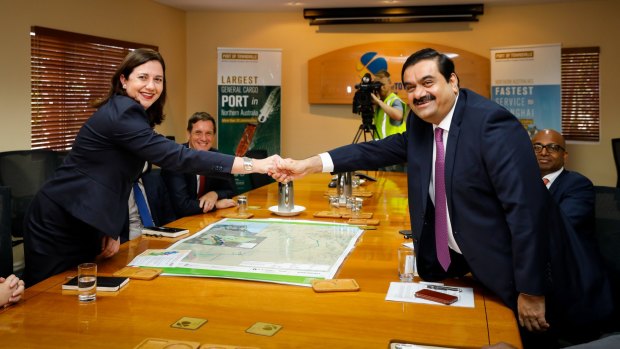 Queensland Premier Annastacia Palaszczuk with Indian billionaire Gautam Adani.