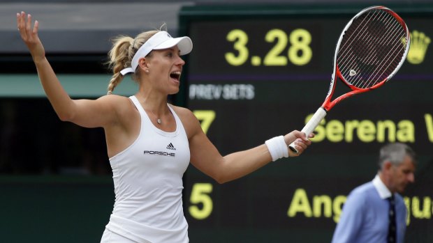 Angelique Kerber of Germany gestures to the crowd during the women's singles final.