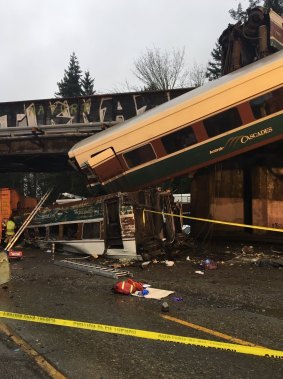 The Amtrak train that killed passengers as it derailed south of Seattle on Monday.