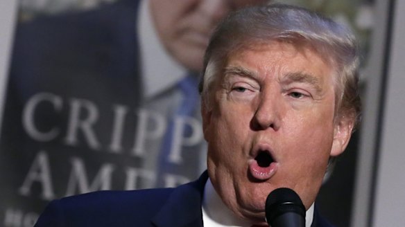 Republican presidential candidate Donald Trump launches his new book, <i>Crippled America</i>.