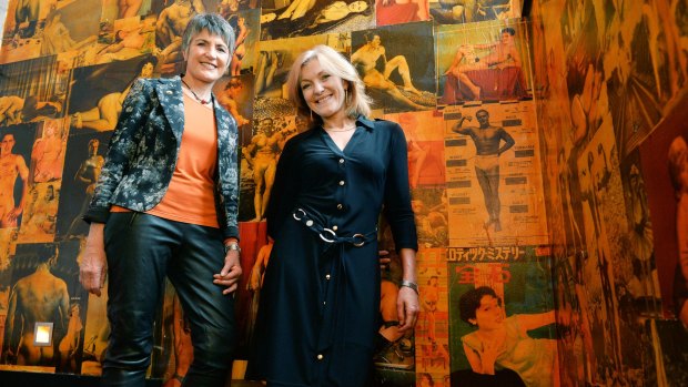 Would-be senator Dr Meredith Doig and the leader of the Australian Sex party Fiona Patten amid the interesting decor of  Brunswick Street bar Naked for Satan earlier this year