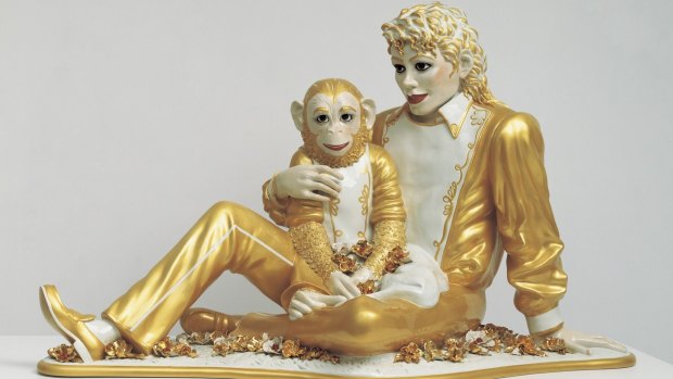 Koons' life-size porcelain sculpture, Michael Jackson and Bubbles, from the mid-1980s.