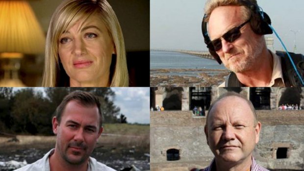 The <i>60 Minutes</i> team who were detained in Lebanon: Tara Brown, David "Tangles" Ballment, Stephen Rice and Ben Williamson.