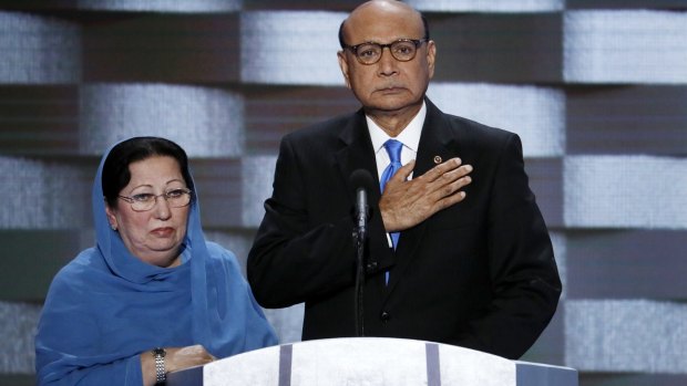 Khizr Khan and his wife Ghazala at the Democratic National Convention in Philadelphia.