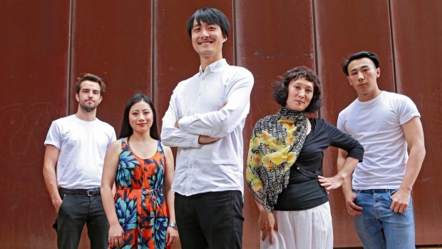 <i>Little Emperors</I> director Wang Chong (centre) with cast members Liam Maguire (left), Alice Qin, Diana Lin and Yuchen Wang at The Malthouse Theatre.