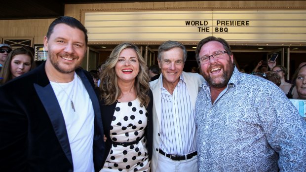 Stars Manu Fieldel (left), Julia Zemiro, Nicholas Hammond and Shane Jacobson at the premiere of <i>The BBQ</i>, held at Albury's Regent Cinemas. 
