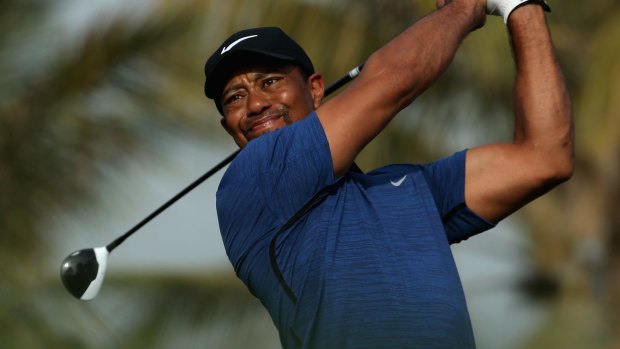 Doing it tough in the desert: Tiger Woods.