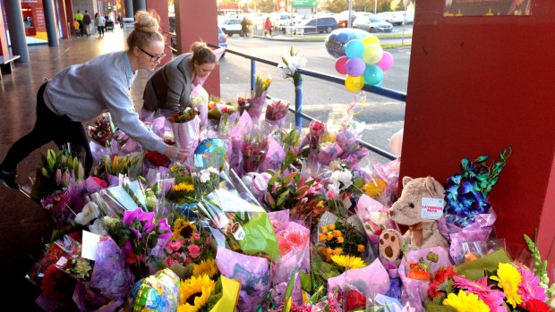 People leave tributes to Andrea Lehane at Carrum Downs shopping centre in September 2015.