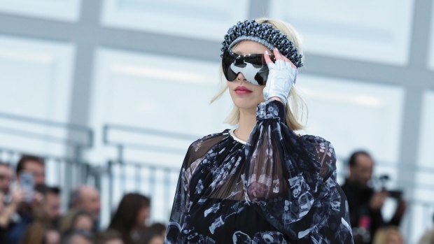 A model wears a creation for Chanel's Fall-Winter 2017/2018 ready-to-wear in Paris.