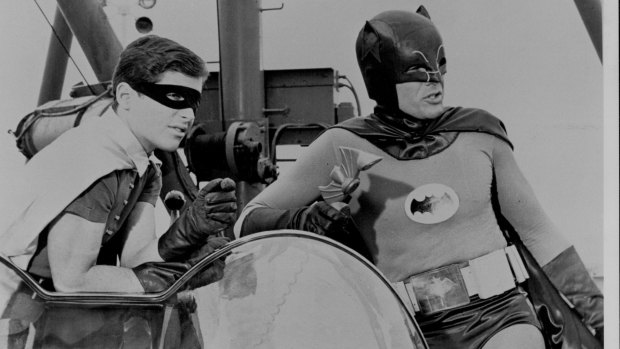 Adam West as Batman and Burt Ward as Robin in an early episode of Batman.