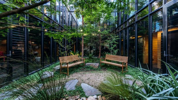 A courtyard at The Commons, which has co-working spaces in Collingwood and South Melbourne.