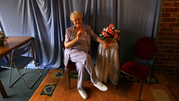 Joy Hruby in her home garage TV studio for the Australia Day honours list in 2007.