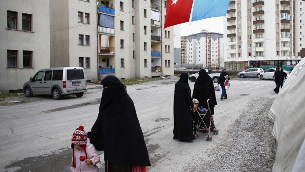 Uighur refugee women in the central city of Kayseri, Turkey, in February. 