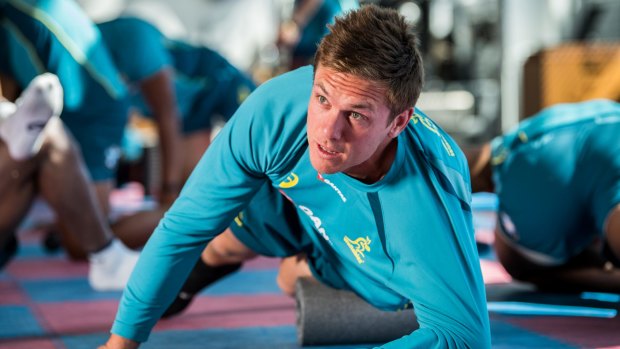Nervous: Dane Haylett-Petty in the gym ahead of the Wallabies match against South Africa in Perth. 