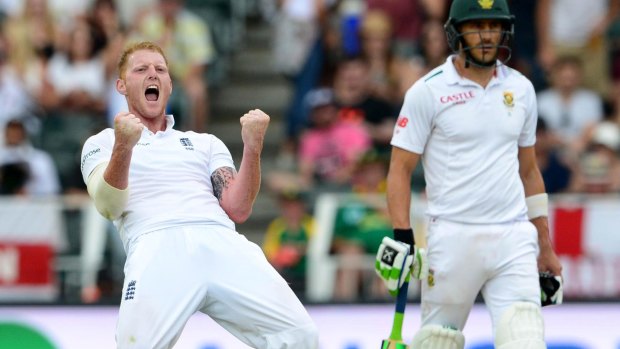 All-round talent: Ben Stokes celebrates a wicket at the Wanderers.