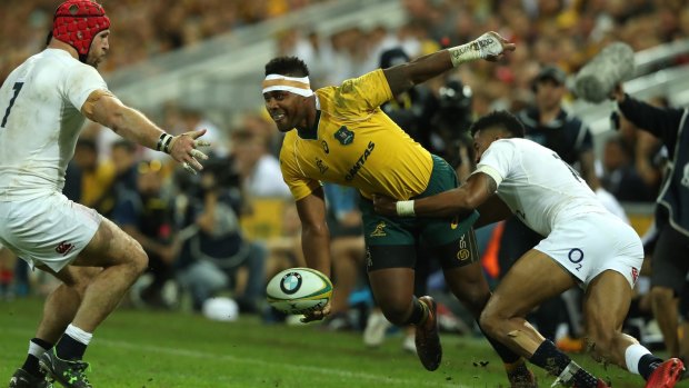 Looking to offload: Wallabies debutant Samu Kerevi "felt comfortable" in his first Test match.