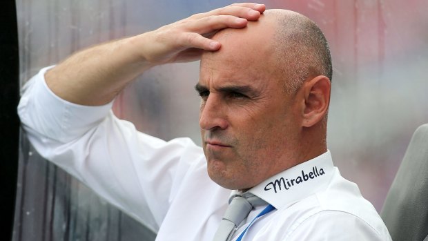 Testing times: Coach Kevin Muscat during Victory's stalemate with the Jets at Hunter Stadium.