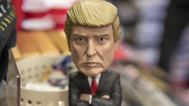 A Donald Trump bobblehead for sale inside the White House gift store in Washington, DC.