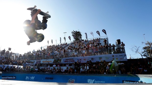 Dreaming of Tokyo: A skateboarder competes in BOWL-A-RAMA at Bondi Beach in February.