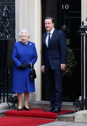 The Queen and David Cameron in front of the new No. 10 Downing Street.